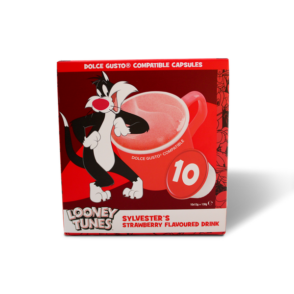 Strawberry Flavoured Milk Drink Dolce Gusto Compatible Pods- Looney Tunes Sylvesters Strawberry - Warm Milk Drink or Milkshake | 8 Capsules