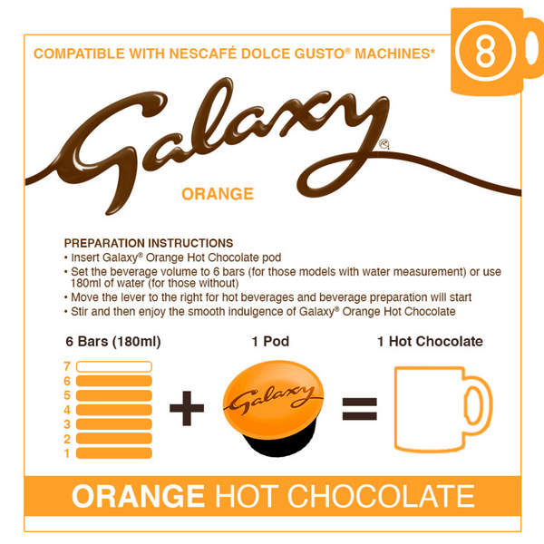 Galaxy Orange Hot Chocolate - Dolce Gusto Compatible Hot Chocolate Capsules - 1 Box, 8 Pods