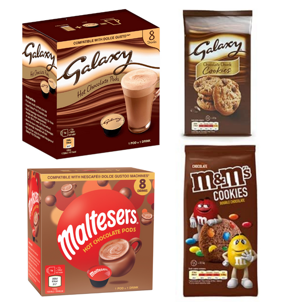 Mars Dolce Gusto Capsules & Biscuits Value Pack - Galaxy & Maltesers Pods (16 Capsules) + M&M's & Galaxy Cookies