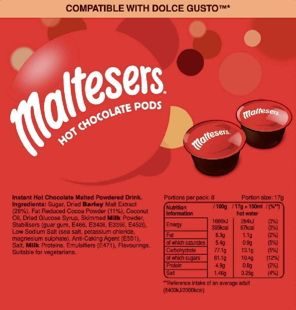 Maltesers 8 Hot Chocolate Pods. Dolce Gusto Compatible 8x17g