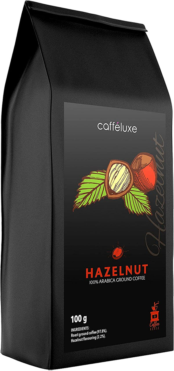 Caffeluxe Flavoured Ground Coffee - Natural Flavouring - Hazelnut - 3 Pack (250g Per Bag)