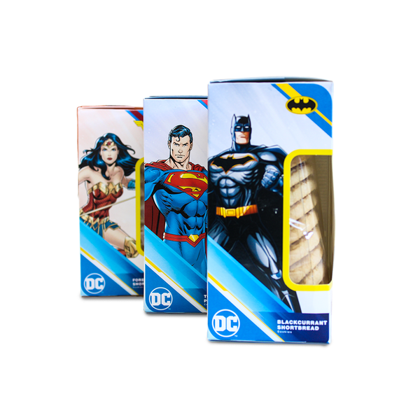 Shortbread Cookies and Biscuit Variety Pack - 3 Packets DC Super Hero Biscuit Trio - Forest Fruit Shortbread, Toffee Popcorn Biscuit, Blackcurrent Shortbread - Cookies & Biscuits Gifting