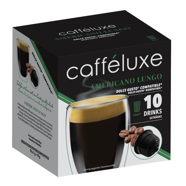Americano Coffee at home. Coffee Pods UK Delivery to your home. Dolce Gusto Compatible Caffeluxe UK 