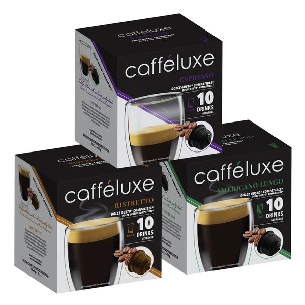 Americano Espresso Ristretto Coffee Pods Capsules Dolce Gusto Compatible Caffeluxe 